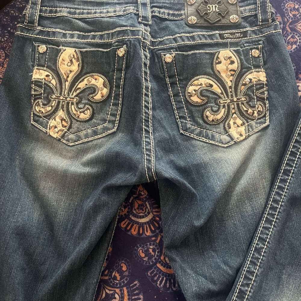 Miss Me Women's Blue Jeans with leopard print pocket 28 skinny